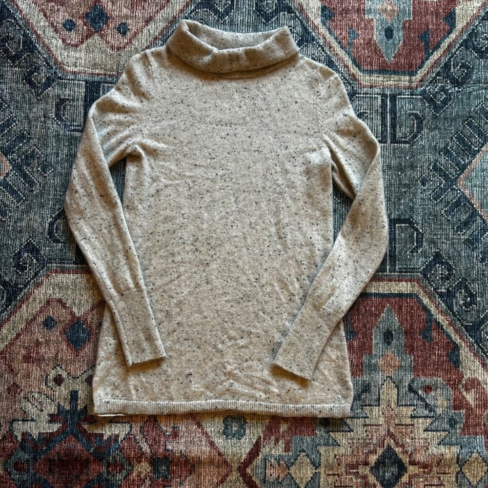 Talbots Pure Cashmere Speckled Turtleneck Sweater Beige Womens XS Luxury Soft
